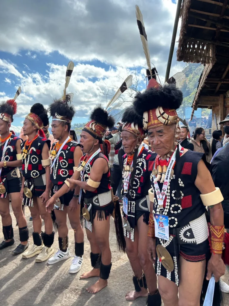 Tribal men in traditional attire at the Hornbill Festival in Nagaland